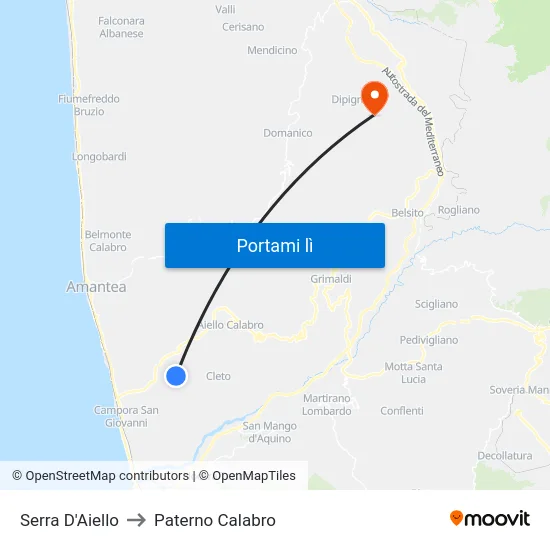 Serra D'Aiello to Paterno Calabro map