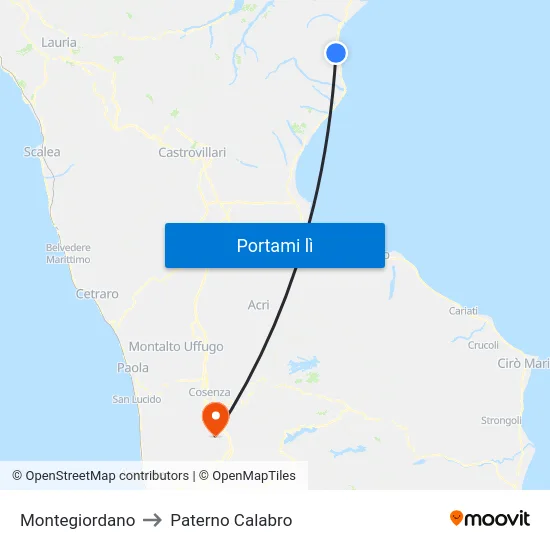 Montegiordano to Paterno Calabro map
