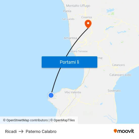 Ricadi to Paterno Calabro map