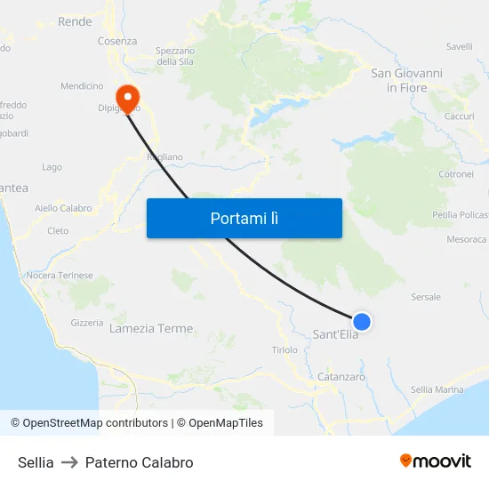 Sellia to Paterno Calabro map