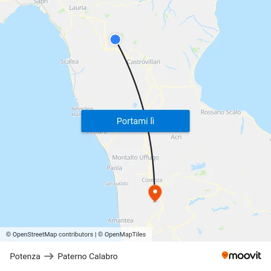 Potenza to Paterno Calabro map