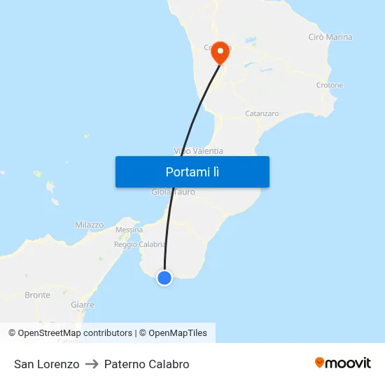San Lorenzo to Paterno Calabro map