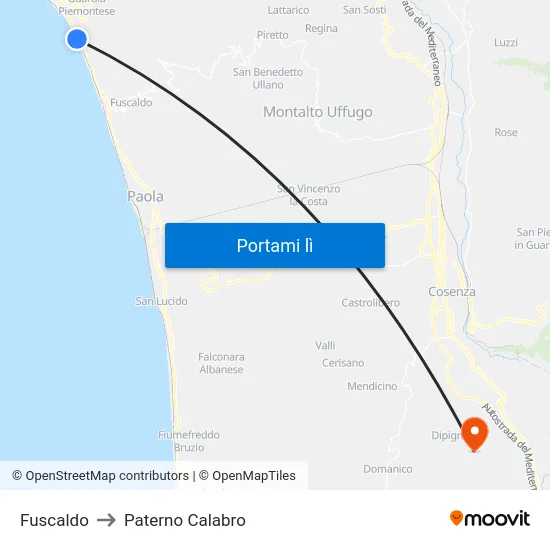 Fuscaldo to Paterno Calabro map