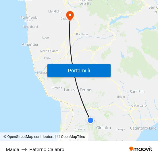Maida to Paterno Calabro map