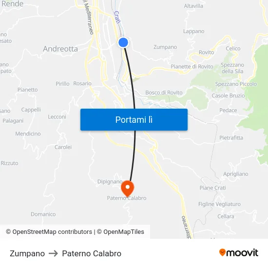 Zumpano to Paterno Calabro map