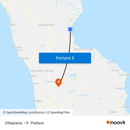 Villapiana to Pedace map