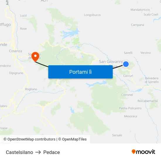 Castelsilano to Pedace map