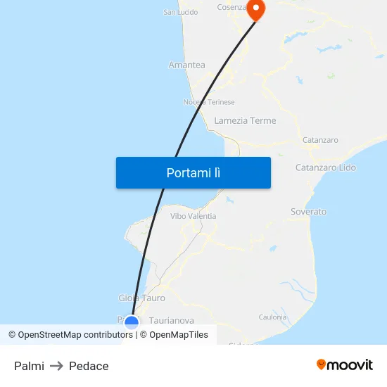Palmi to Pedace map