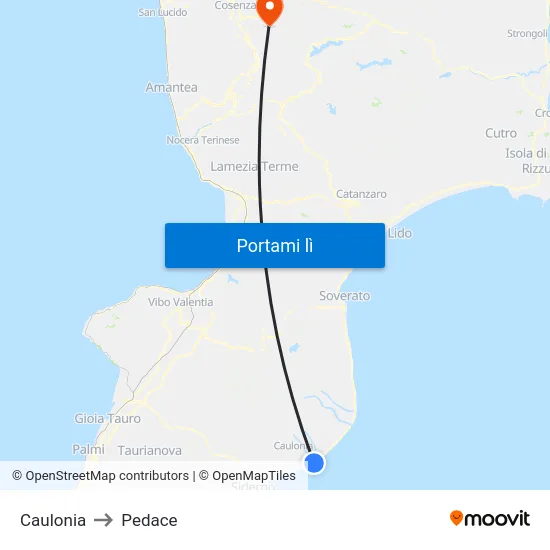 Caulonia to Pedace map