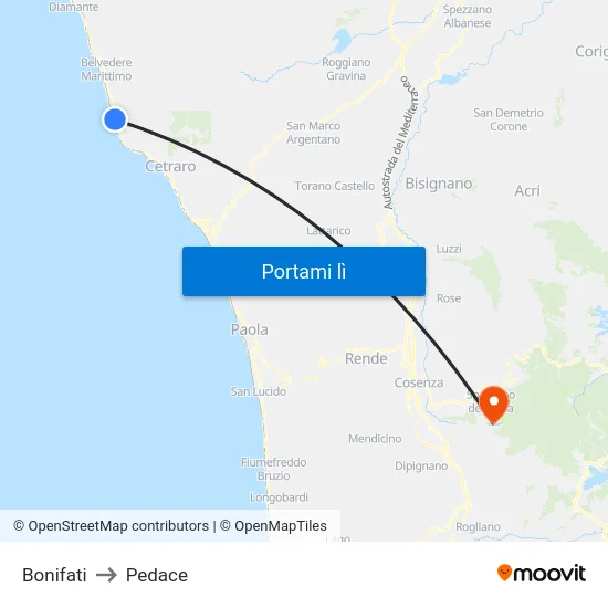 Bonifati to Pedace map