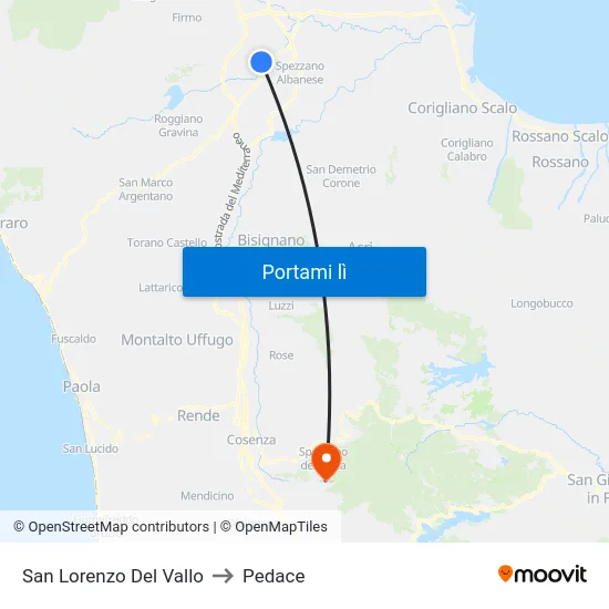 San Lorenzo Del Vallo to Pedace map