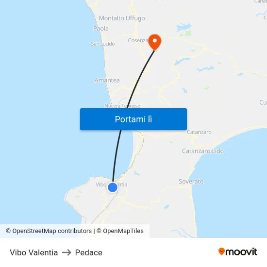 Vibo Valentia to Pedace map