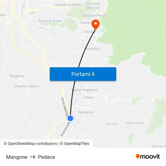 Mangone to Pedace map