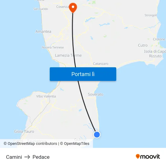 Camini to Pedace map