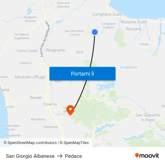 San Giorgio Albanese to Pedace map