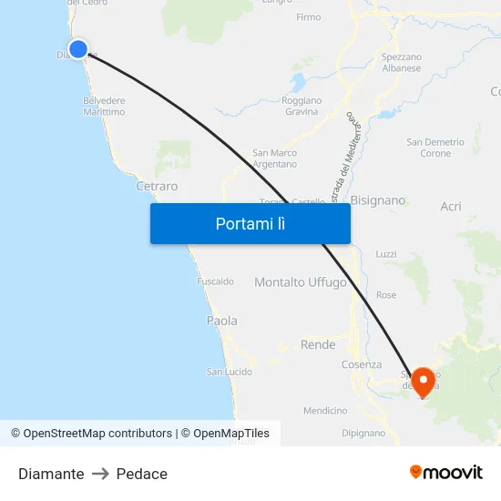 Diamante to Pedace map