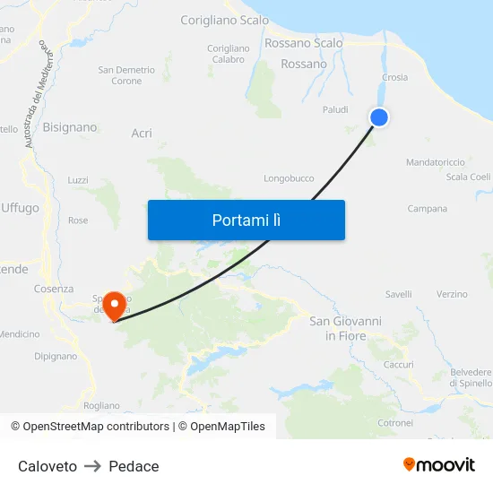 Caloveto to Pedace map