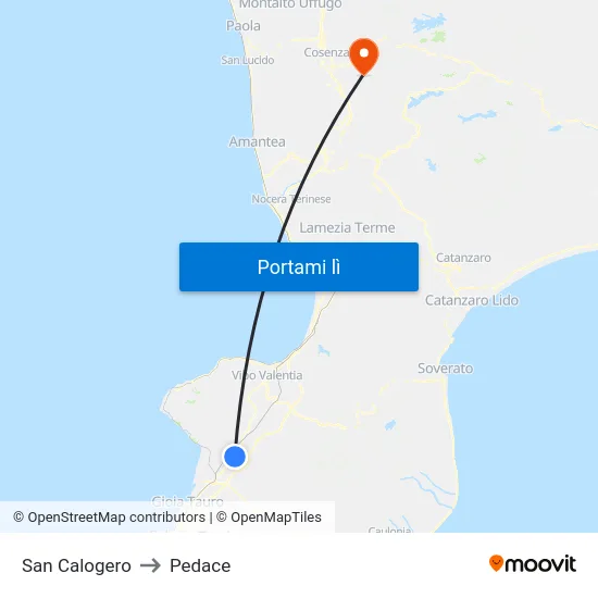 San Calogero to Pedace map