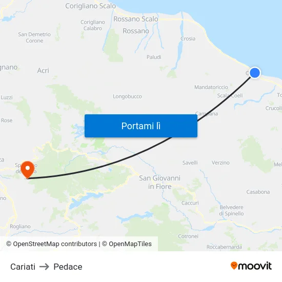 Cariati to Pedace map