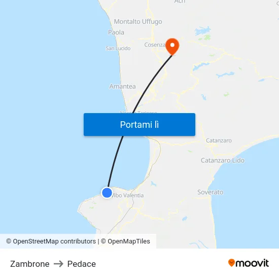 Zambrone to Pedace map