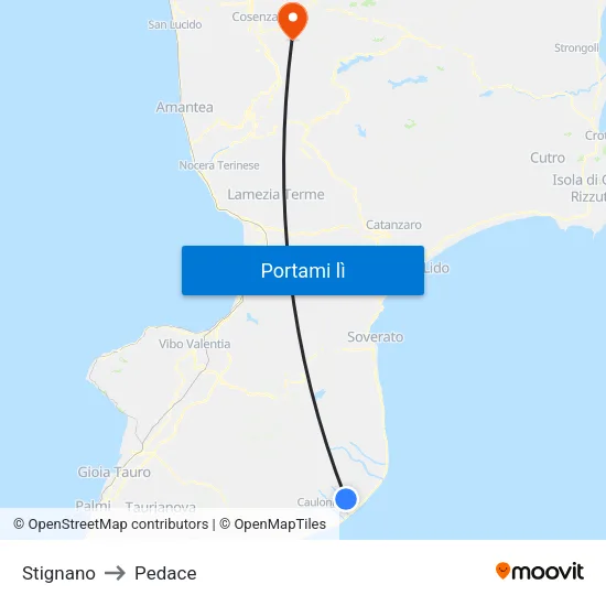 Stignano to Pedace map