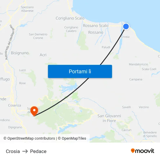 Crosia to Pedace map