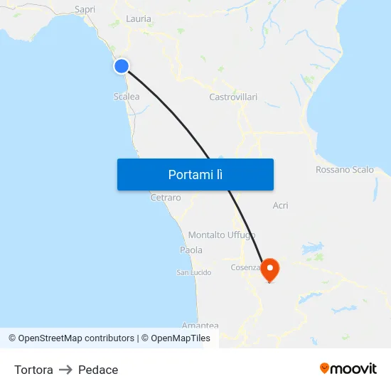 Tortora to Pedace map