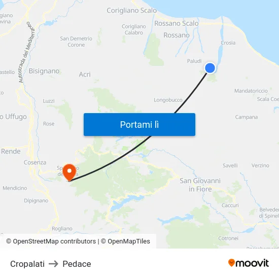 Cropalati to Pedace map