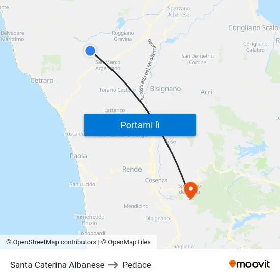 Santa Caterina Albanese to Pedace map