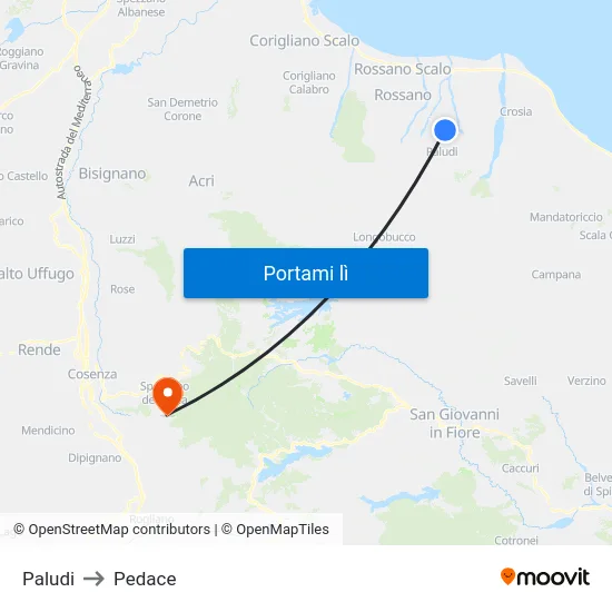 Paludi to Pedace map