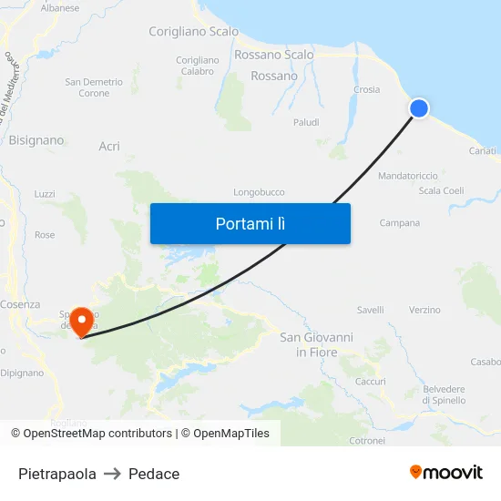 Pietrapaola to Pedace map