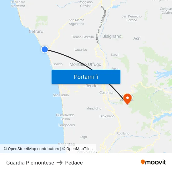 Guardia Piemontese to Pedace map