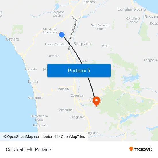 Cervicati to Pedace map
