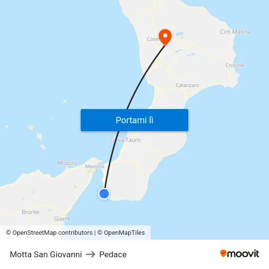 Motta San Giovanni to Pedace map