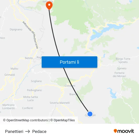 Panettieri to Pedace map