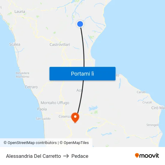 Alessandria Del Carretto to Pedace map