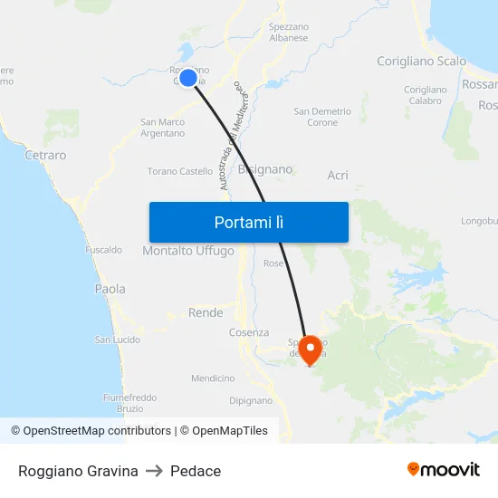 Roggiano Gravina to Pedace map