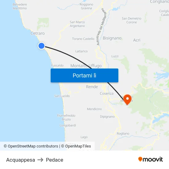 Acquappesa to Pedace map