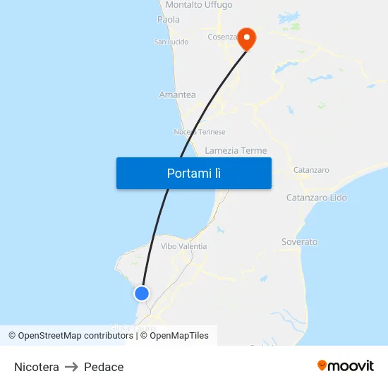 Nicotera to Pedace map