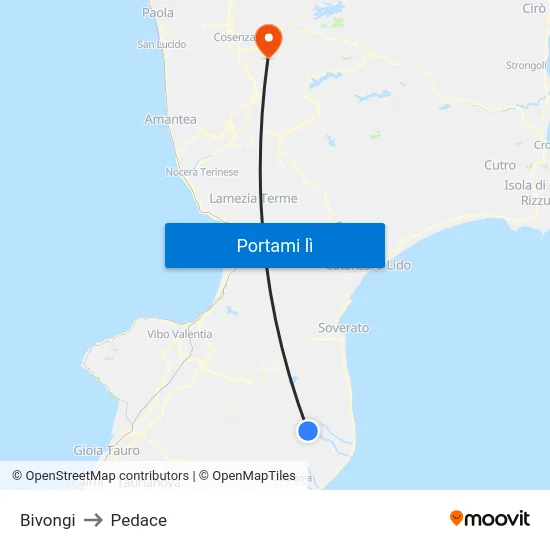 Bivongi to Pedace map