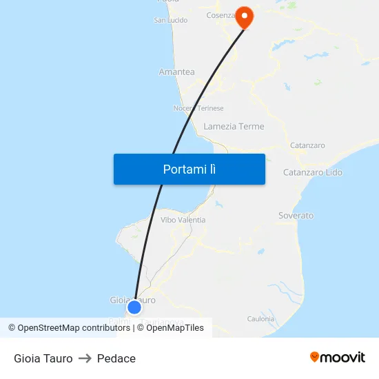 Gioia Tauro to Pedace map