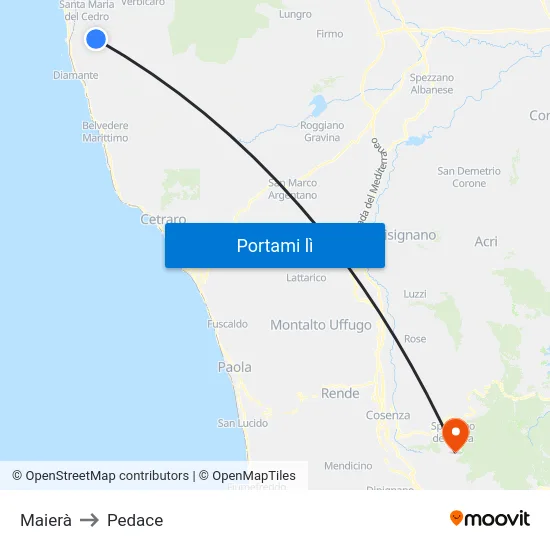 Maierà to Pedace map