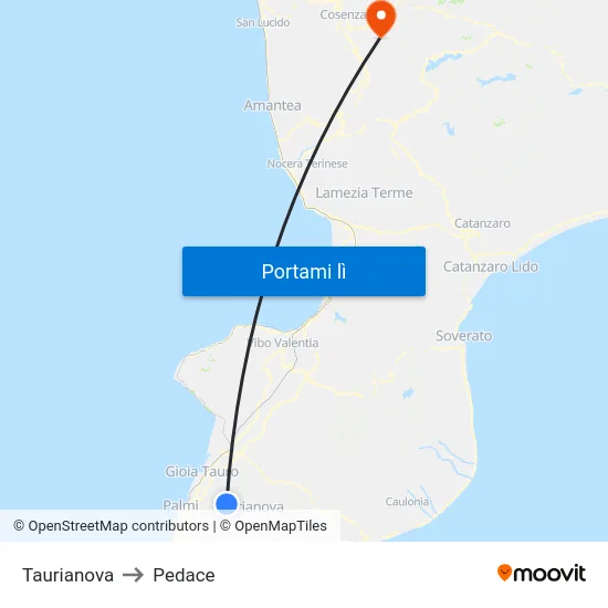 Taurianova to Pedace map