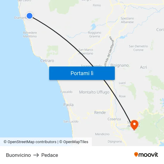 Buonvicino to Pedace map