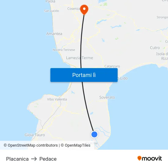 Placanica to Pedace map