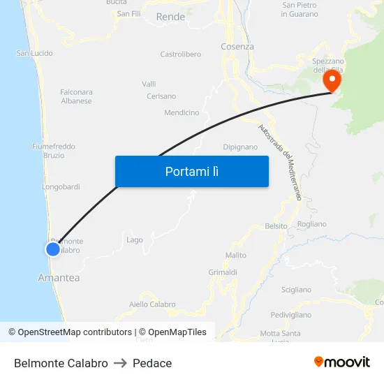 Belmonte Calabro to Pedace map
