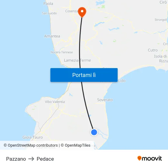 Pazzano to Pedace map