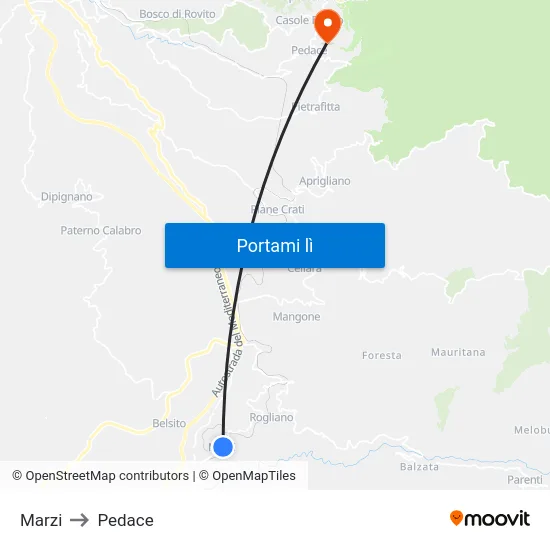 Marzi to Pedace map