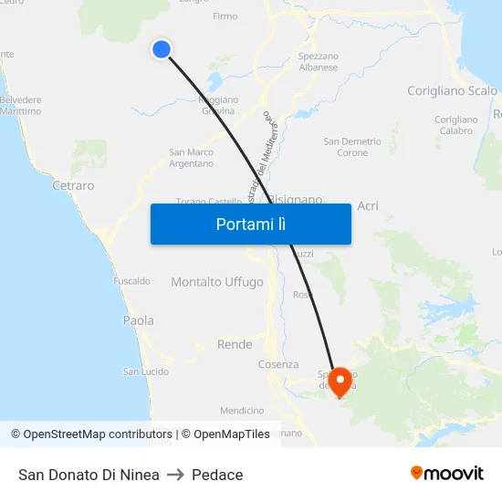 San Donato Di Ninea to Pedace map