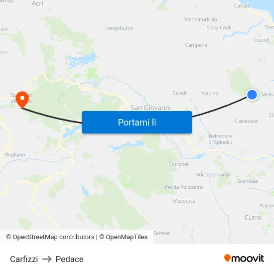 Carfizzi to Pedace map
